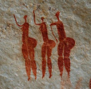 African rock painting of 3 women